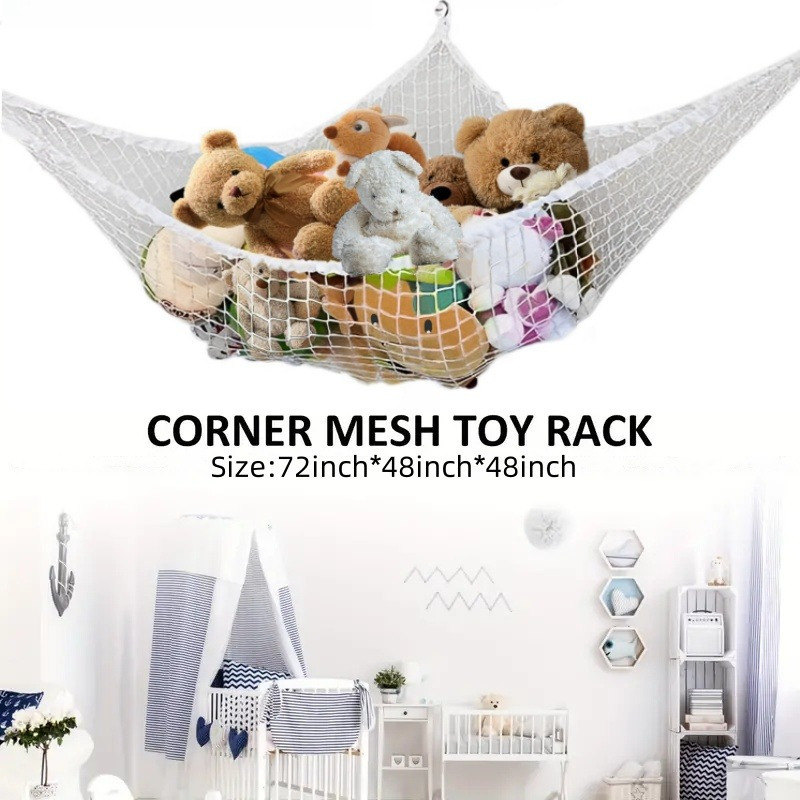 TEMU 1pc Corner Wall Mounted Plush Toy Storage Net, Mesh Plush Toy Display Rack For Bedroom, Living Room, . Suitable For Organizing Christmas, Easter And Halloween And Thanksgiving Small Items