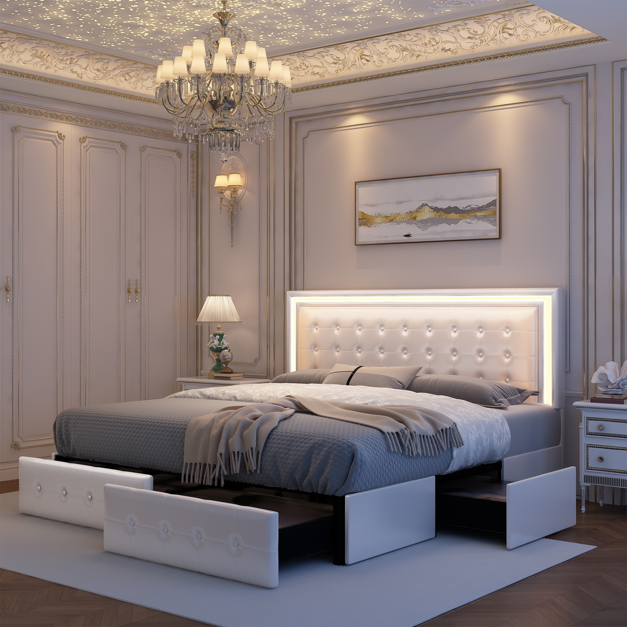 queen smart led bed 4 drawers adjustable - Temu