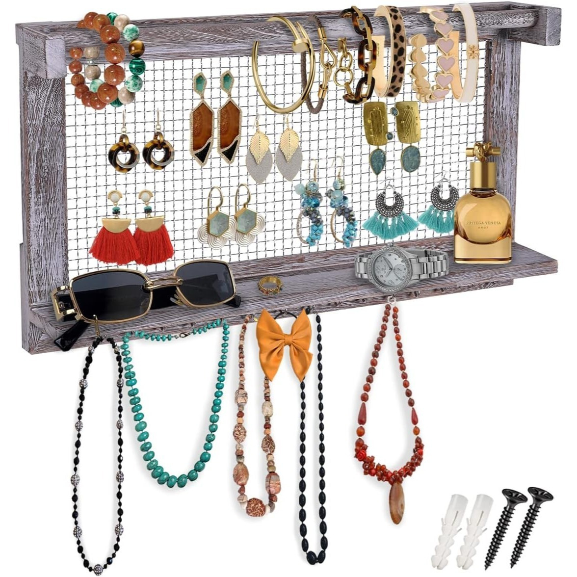 

Jewelry Organizer With Shelf And 16 Storage Hooks