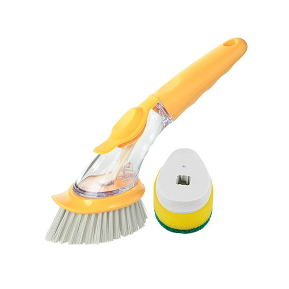 

1 Set Of Dish Scrubber Brush With Soap Dispenser & Sponge – Interchangeable Heads For Effortless Multi-surface Cleaning, Long Handle Kitchen Brush For Dishes, Pans, Pots & Sinks