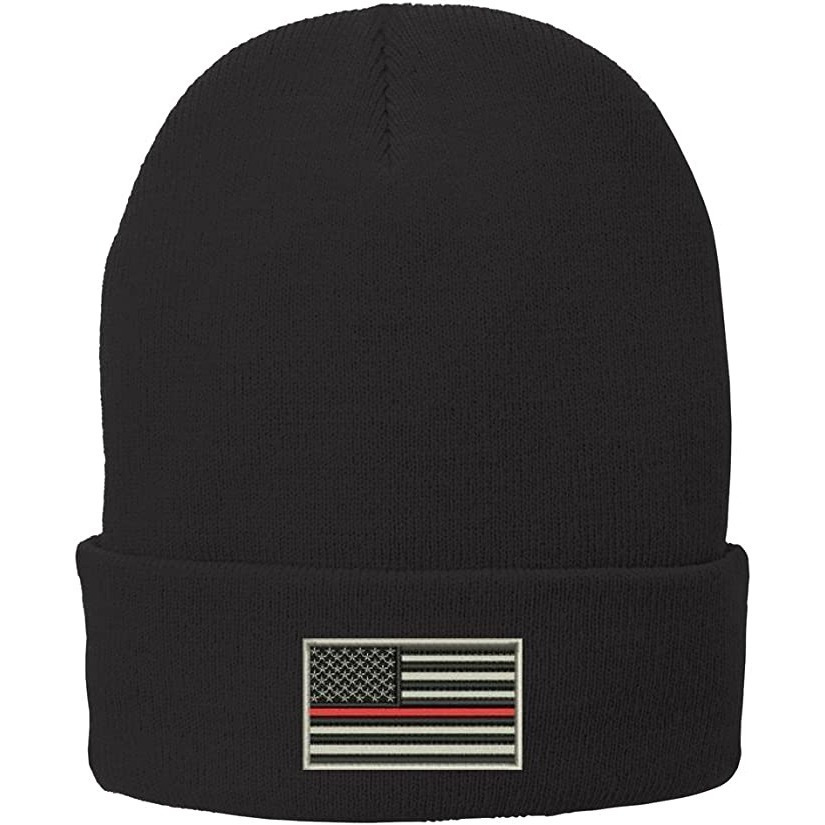 

Us American Flag Thin Fire Fd Embroidered Winter Folded Long Beanie