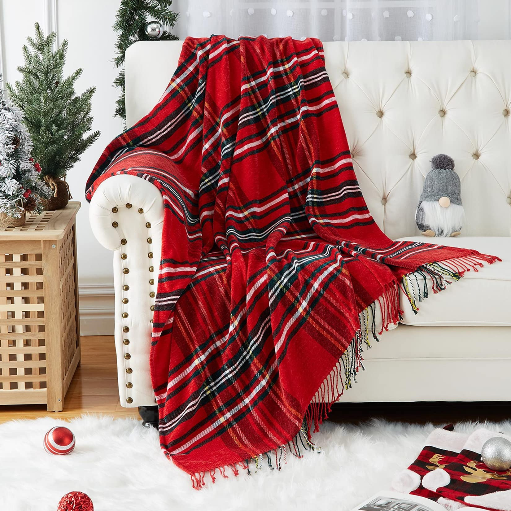 

Christmas Chenille Blanket For Red And , Fluffy Knitted Blankets For Sofa Bed Decoration ( Red/, 50 )