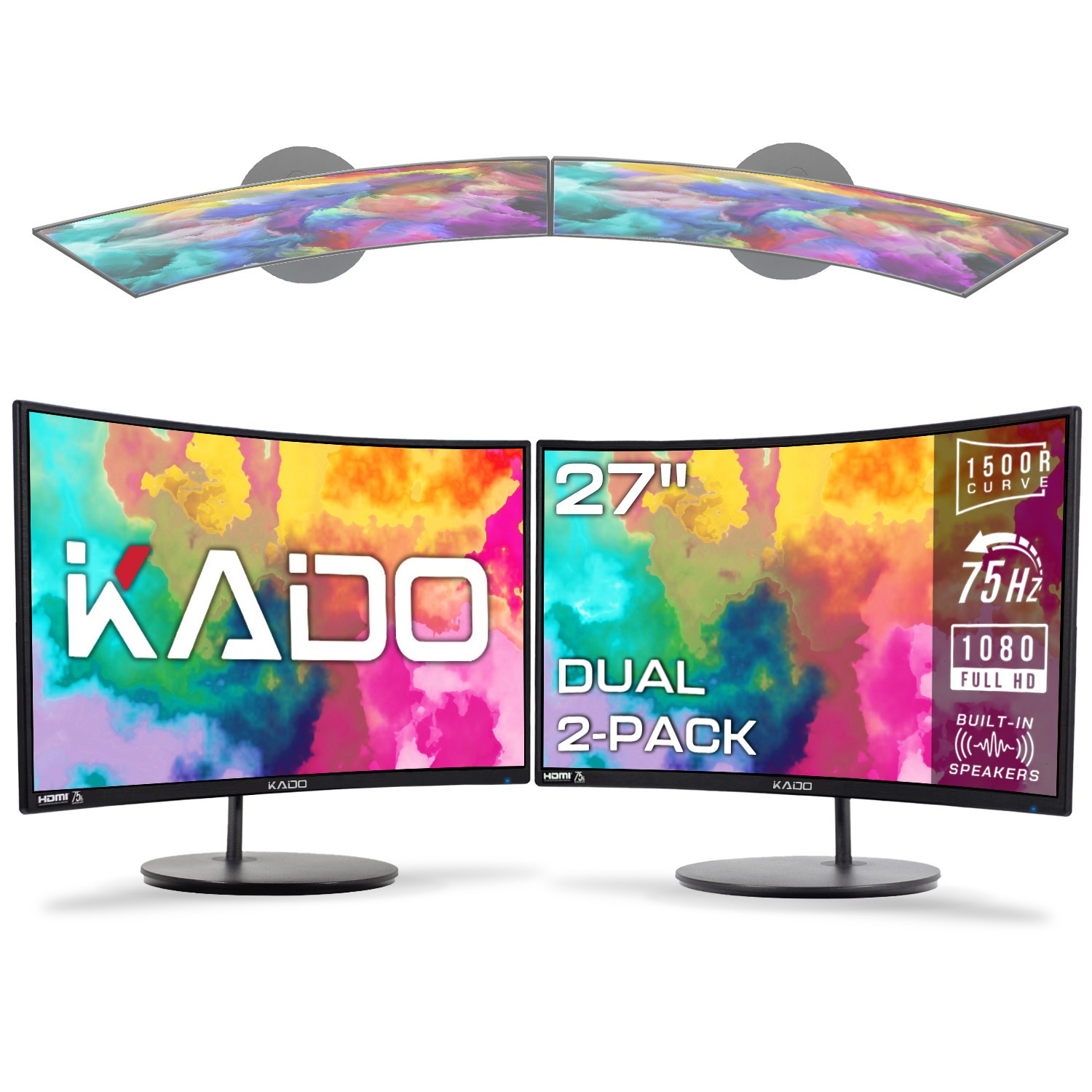 TEMU By Dual Monitor Setup - 2-pack 27" Curved 1500r 1920x1080 Computer Monitor 75hz Mount Office Gaming Built-in Speakers