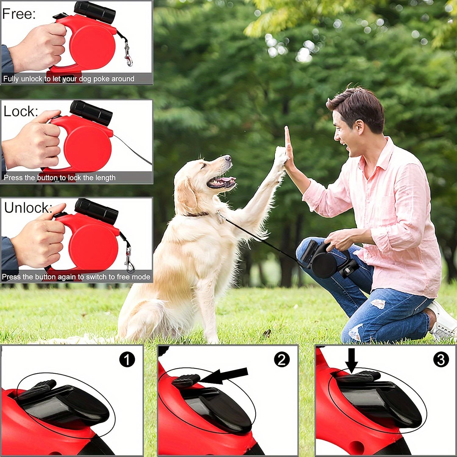 

Retractable Dog Poop Bag Dispenser One-handed & 360° -free - For Small To And