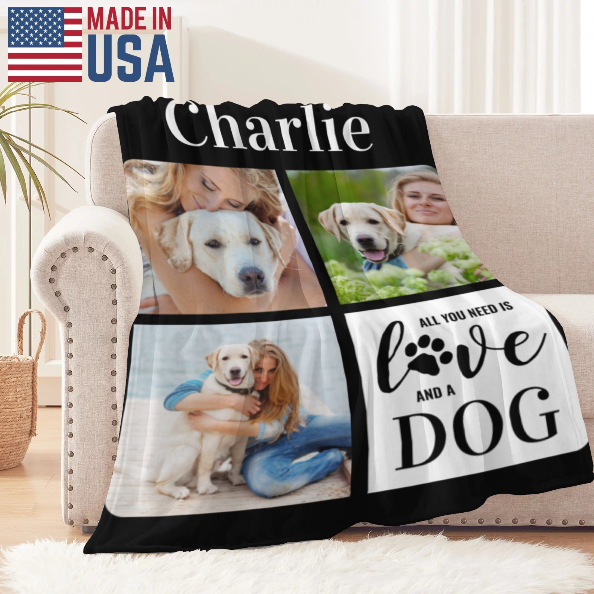 

Personalize 3 Photos Of Pet Blanket