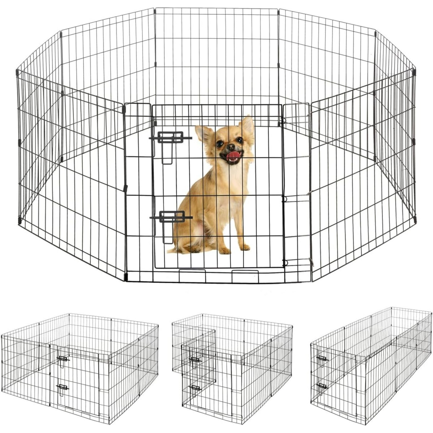foldable outdoor indoor pet playpen with gate   in metal portable kennel heavy duty exercise fence cage 8 panels for small dog animals