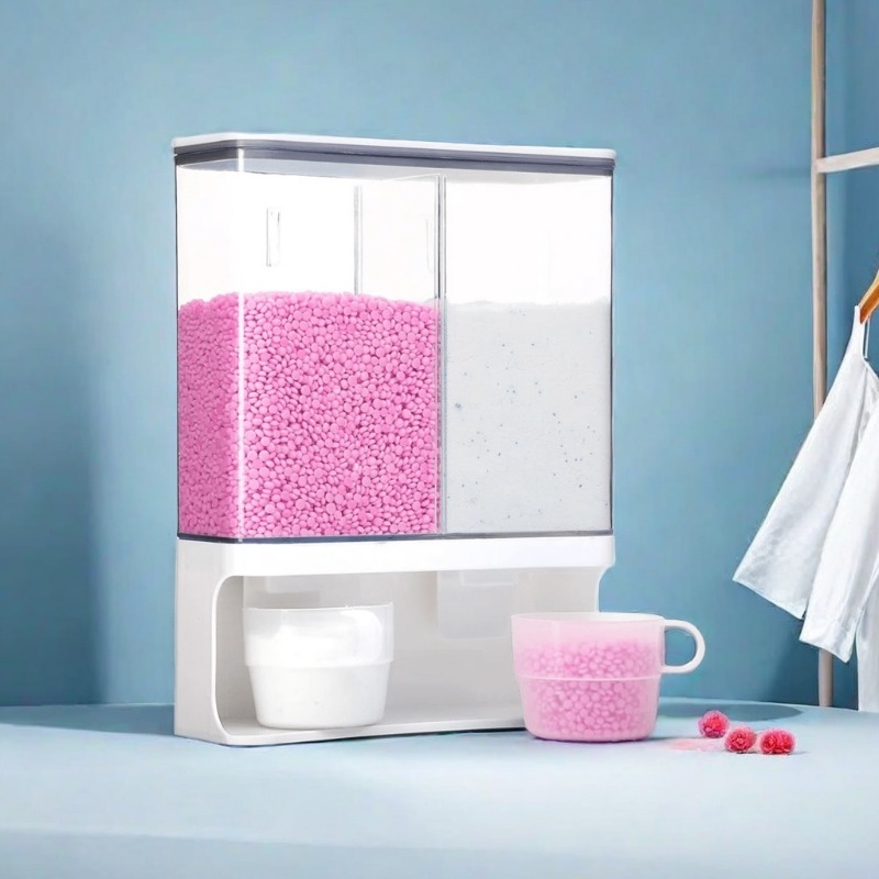 TEMU Laundry Beads And Laundry Detergent Dispenser - Wall Hanging Laundry Detergent Dispenser With Storage Box. Plastic Detergent Dispenser For