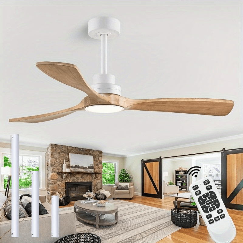 

52" Wood Ceiling Fan, (with Light With Remote Control) With 3 Solid Wood Blades, Wooden Ceiling Fan For Indoor And Outdoor Use, Suitable For Living Room, Dining Room, Patio And More.