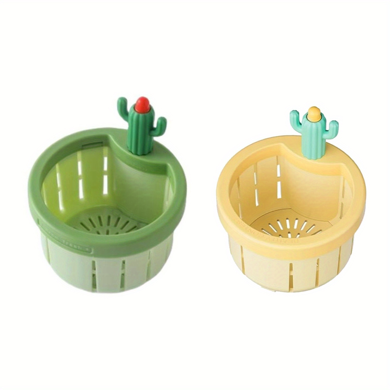 

2pcs Cactus Kitchen Sink Drain Strainer Push Automatic Dump Basket Kitchen Garbage Collection Filter Multifunctional Household Sink Drain Basket (green&yellow)