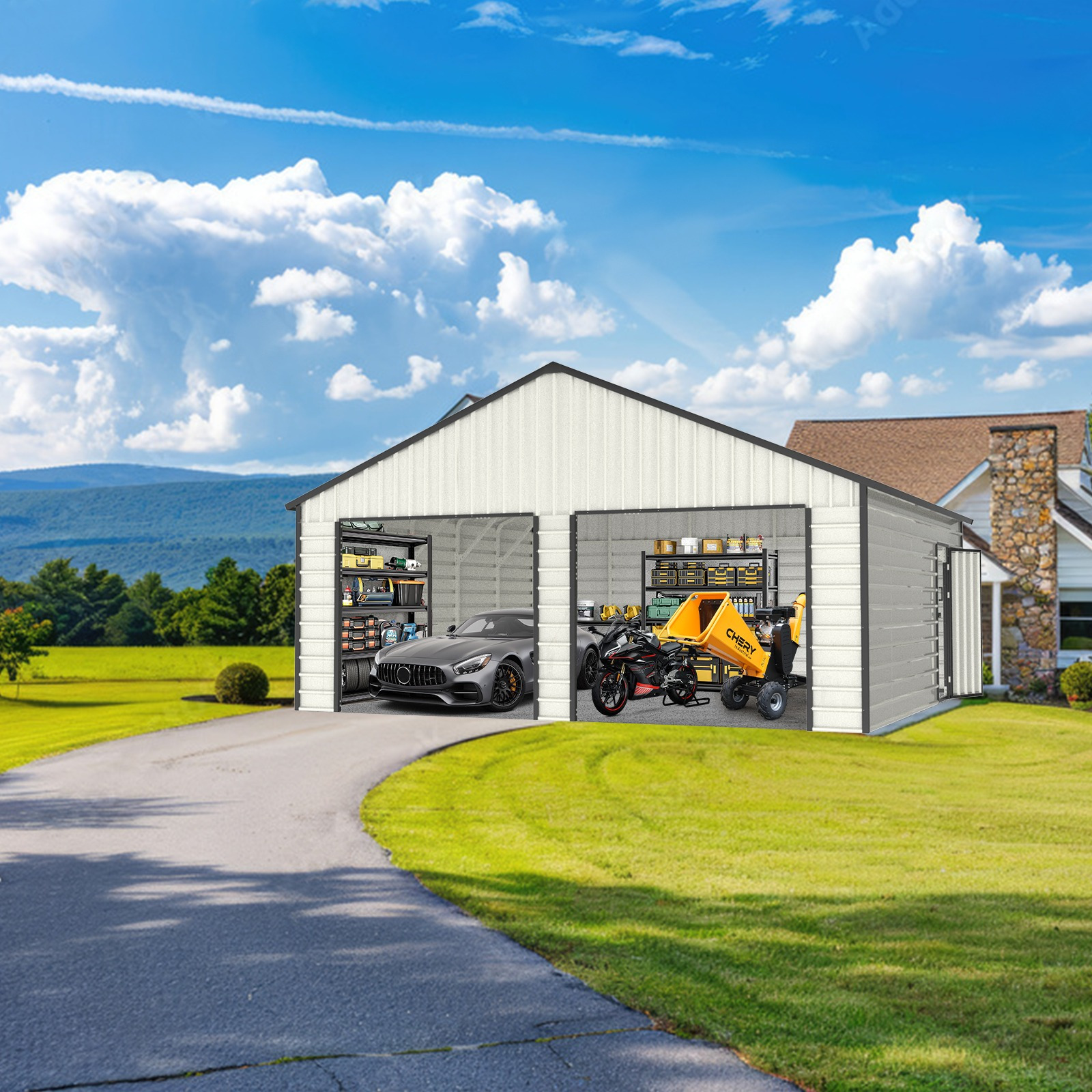 23 x 22 double garage metal shed side entry door heavy duty - Temu