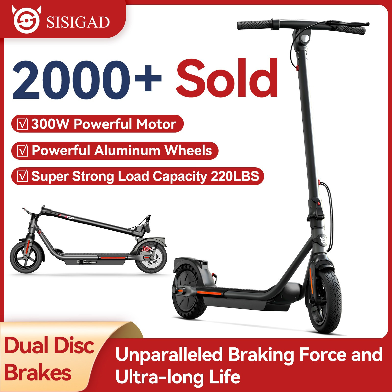 

Sisigad 300w Folding Electric Scooter With 8.5" Solid Tires, Electric Scooter With 15 Miles Long Range, 16mph Foldable Commuting For Adults