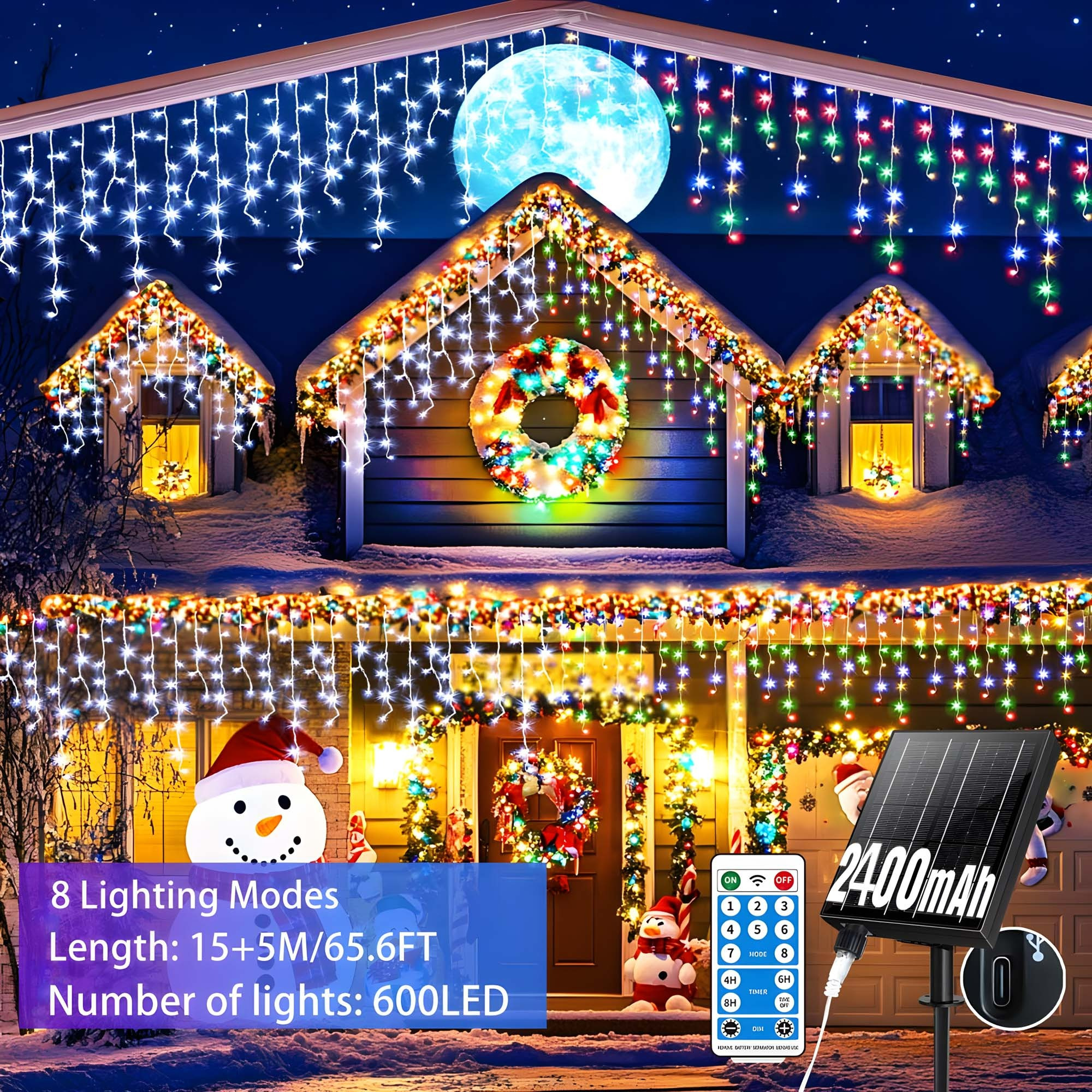 

600led , 66ft Christmas String, 8 Of -c Rechargeable , Suitable For Courtyards, Decoration, Christmas Decoration String