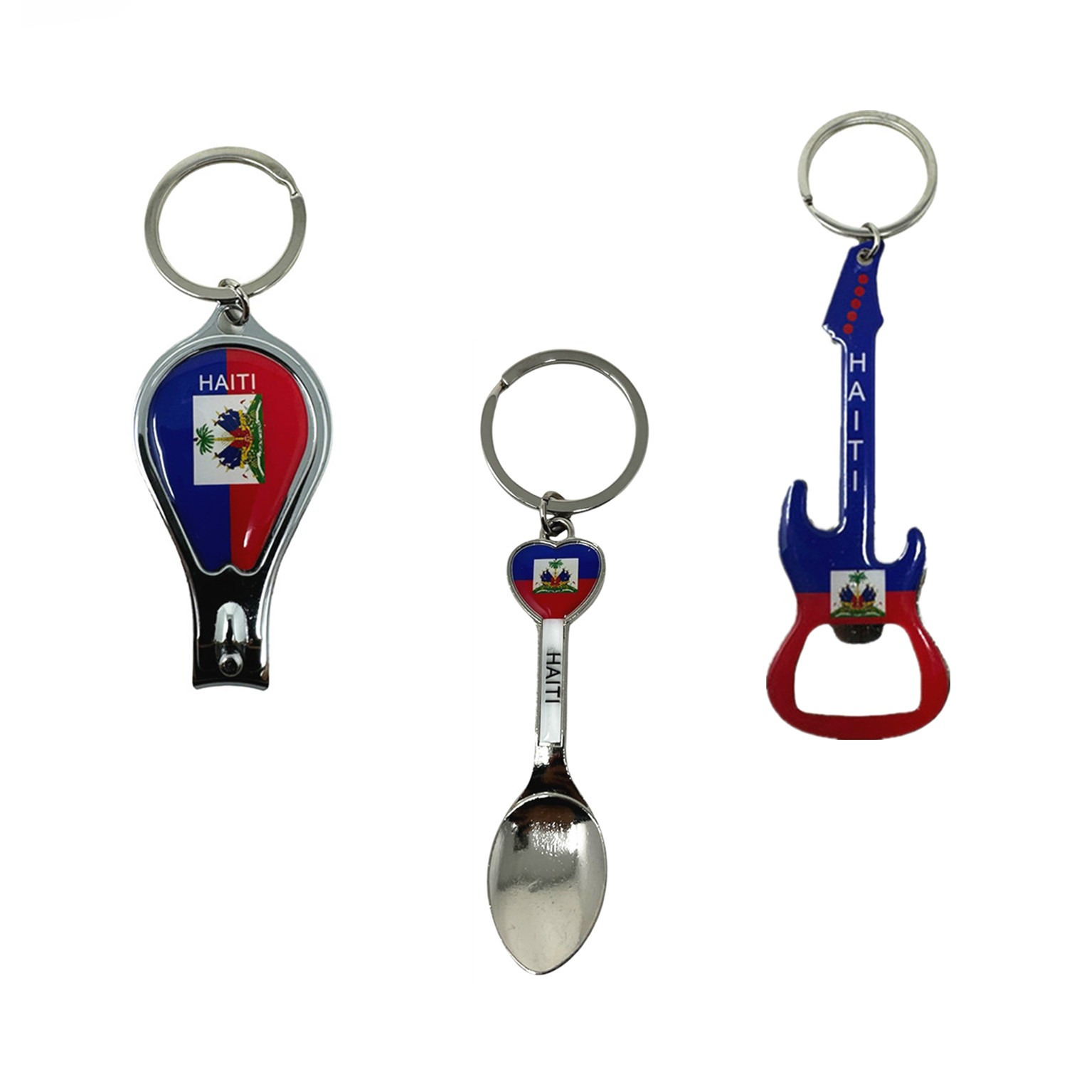 

3 Pack Country Metal Keychain, 3 Bottle , Nail Clipper, Guitar, Spoon, Souvenir Keychains, Bulk, Gift, Set Of 3