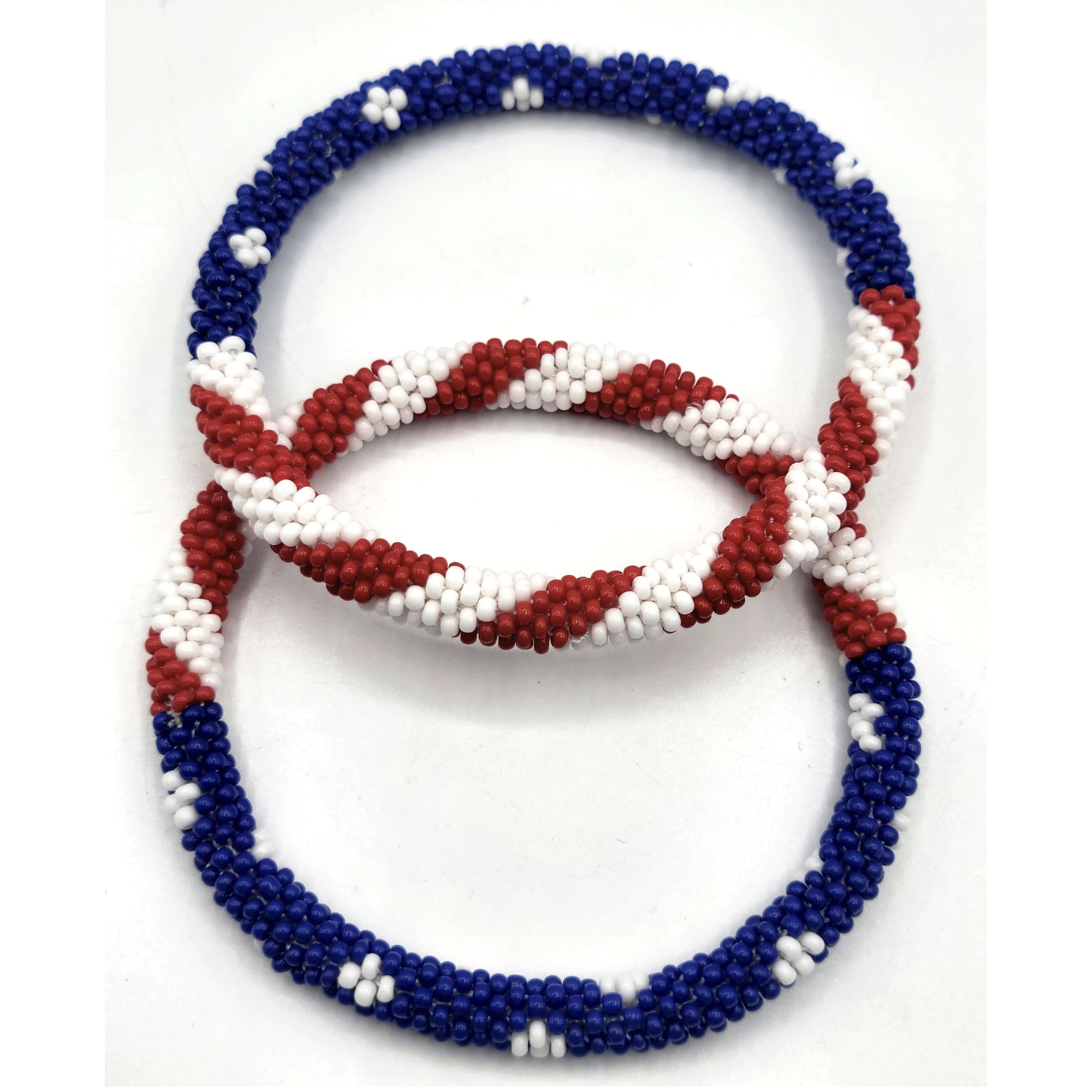 

Set Of 2 Handmade American Flag Glass Beaded Bracelets Glass Bead, Beaded Bracelets – Glass Seed Bead Crochet Bangles For , Artisanship, Patriotic Wrist Wear