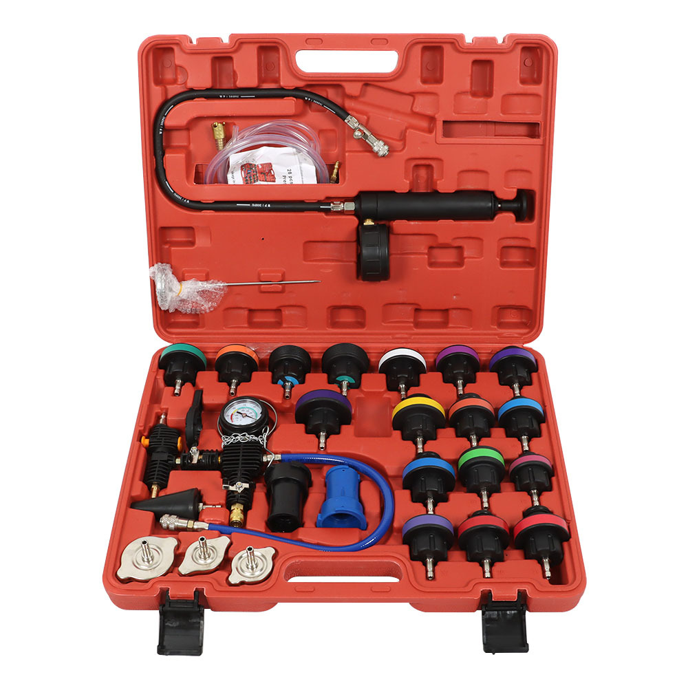 Universal Vacuum Radiator Test Detection Tool Coolant Pressure Tester Kit Pneumatic Coolant Filling Filler With Carrying Case 28 Pcs