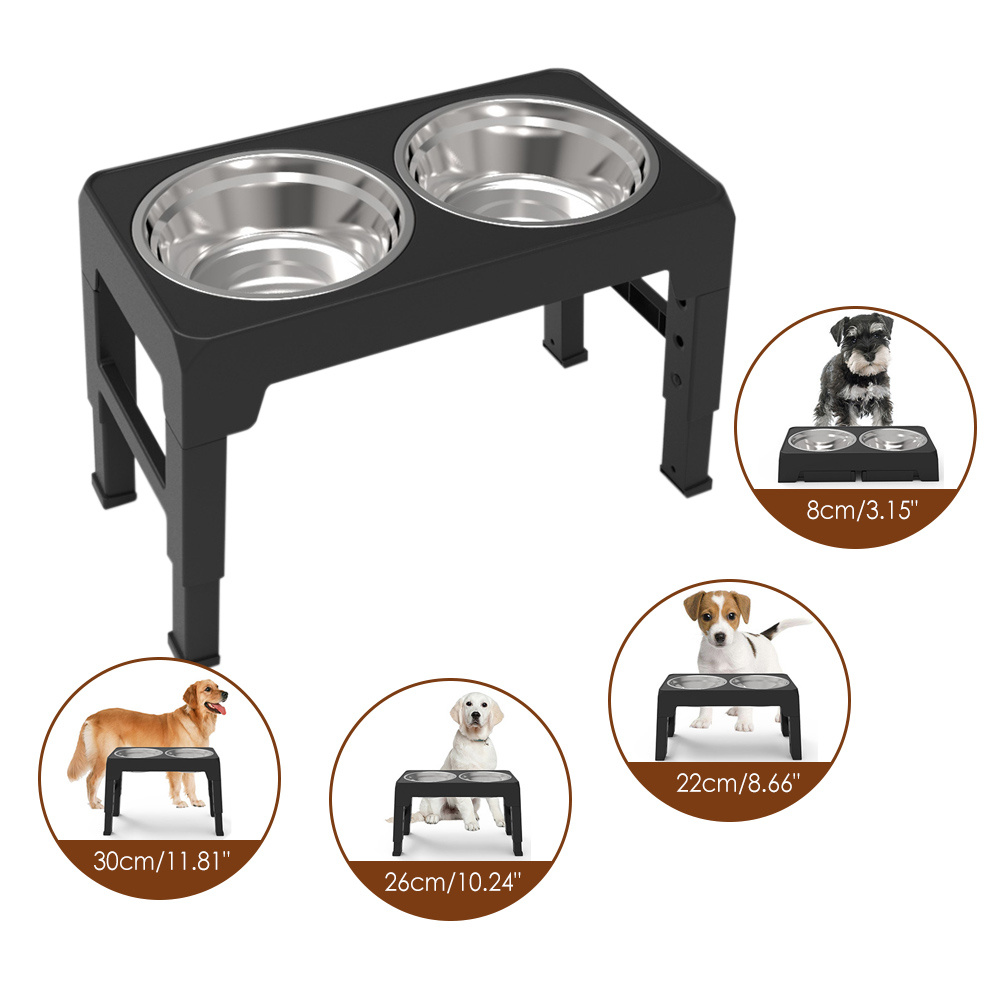 

Elevated Dog Bowls Set - 5-height Stand 2 Steel Bowls, And 3.2" To 12.2" For Small, , And