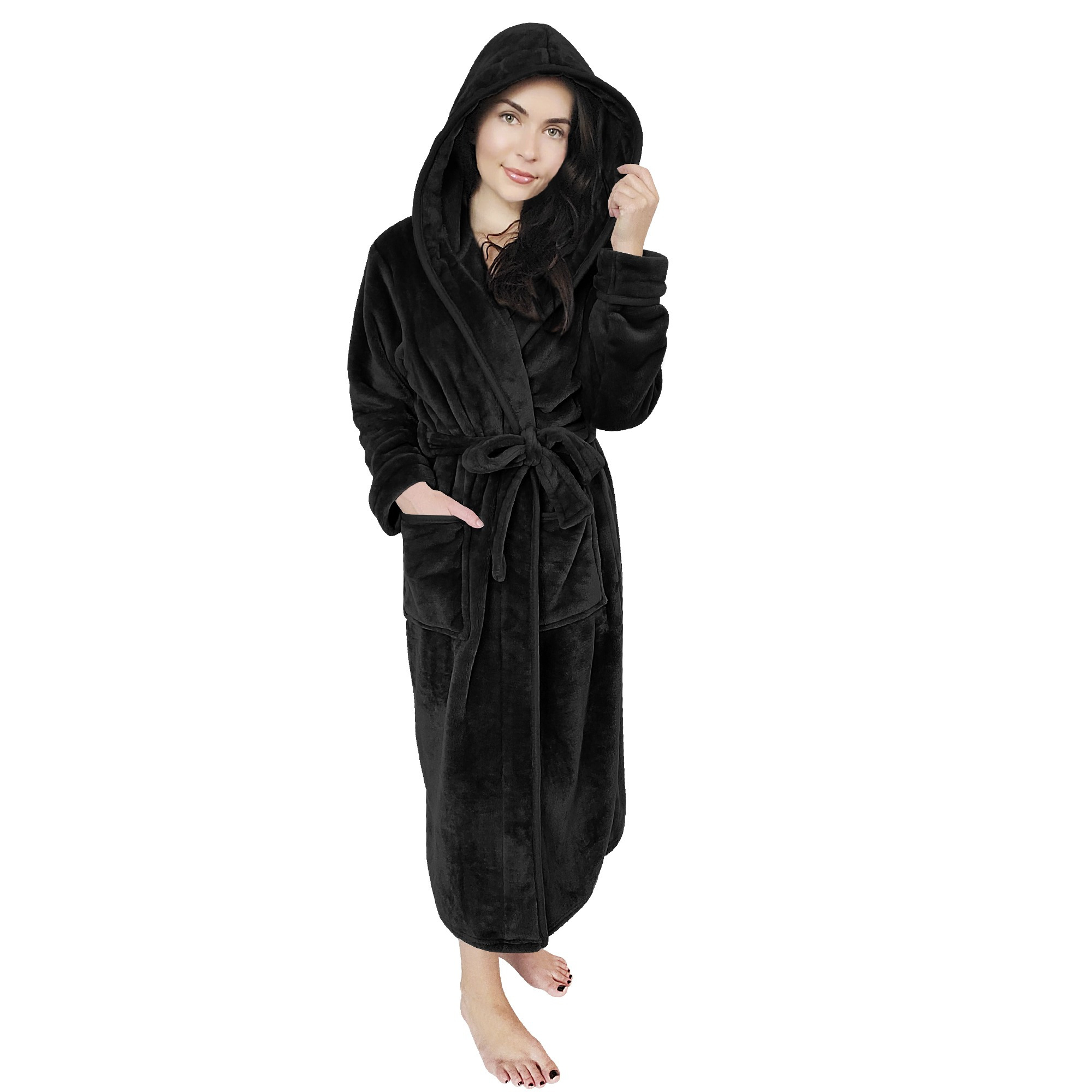 

Ny Women's Fleece Hooded Bathrobe Long Sleeve For , Long Up Spa