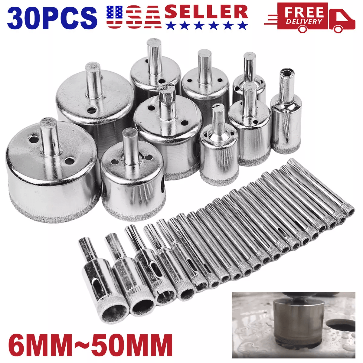 

30pcs 6-50mm Diamond Drill Bits Tool Cutter For Tiles Marble Glass