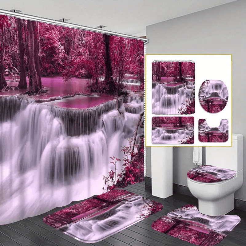 

4pcs Purple Forests And Curtain Shower Curtain Decor, Housewarming , Curtains, Shower Curtain And Mat - Set Comes 12 Shower Curtain
