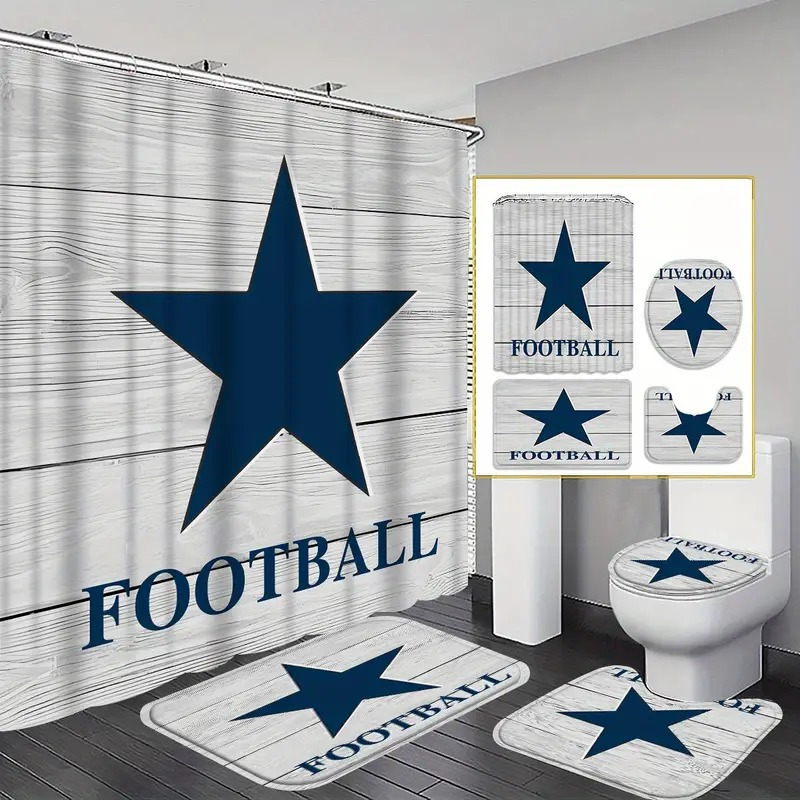 

4pcs Wooden Shower Curtain Decoration, Housewarming , Decoration, Shower Curtain And Mat Set 12 Shower Curtain