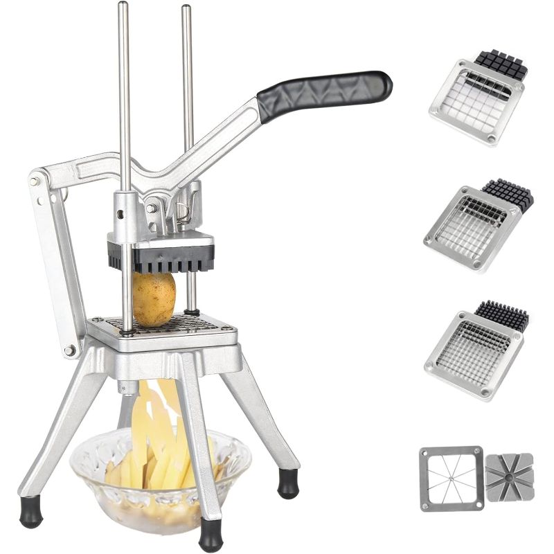 

Vegetable Chopper Steel W/ 4 Blades, , 1/2", 3/8", 1/4" & 8-wedge Blades And Pusher For Restaurants, Home & Kitchen