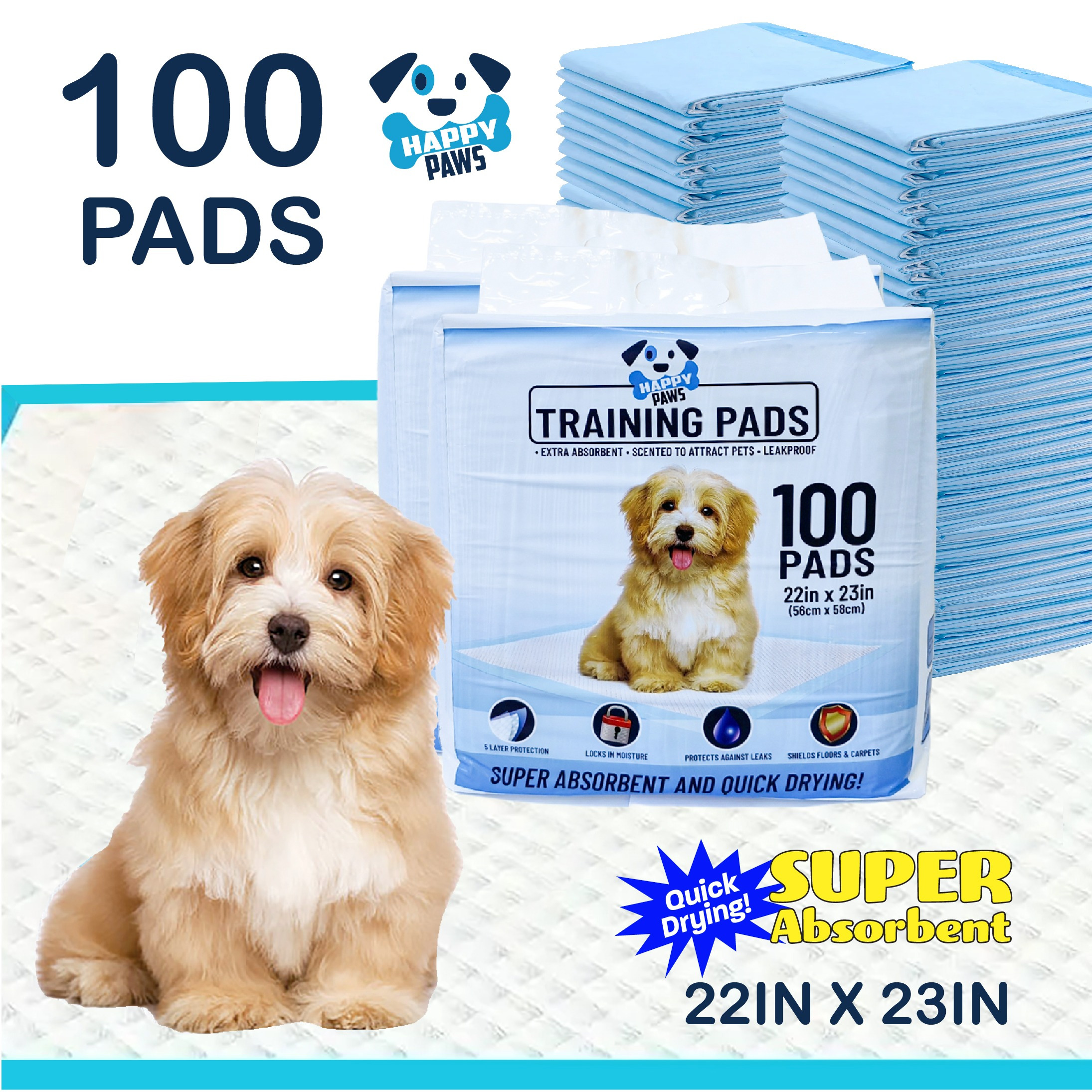 TEMU 5-layer Leak-proof Pee Pads -dry Design For Dog And Puppy Potty Training Super Absorbency, 22"x22" 100ct