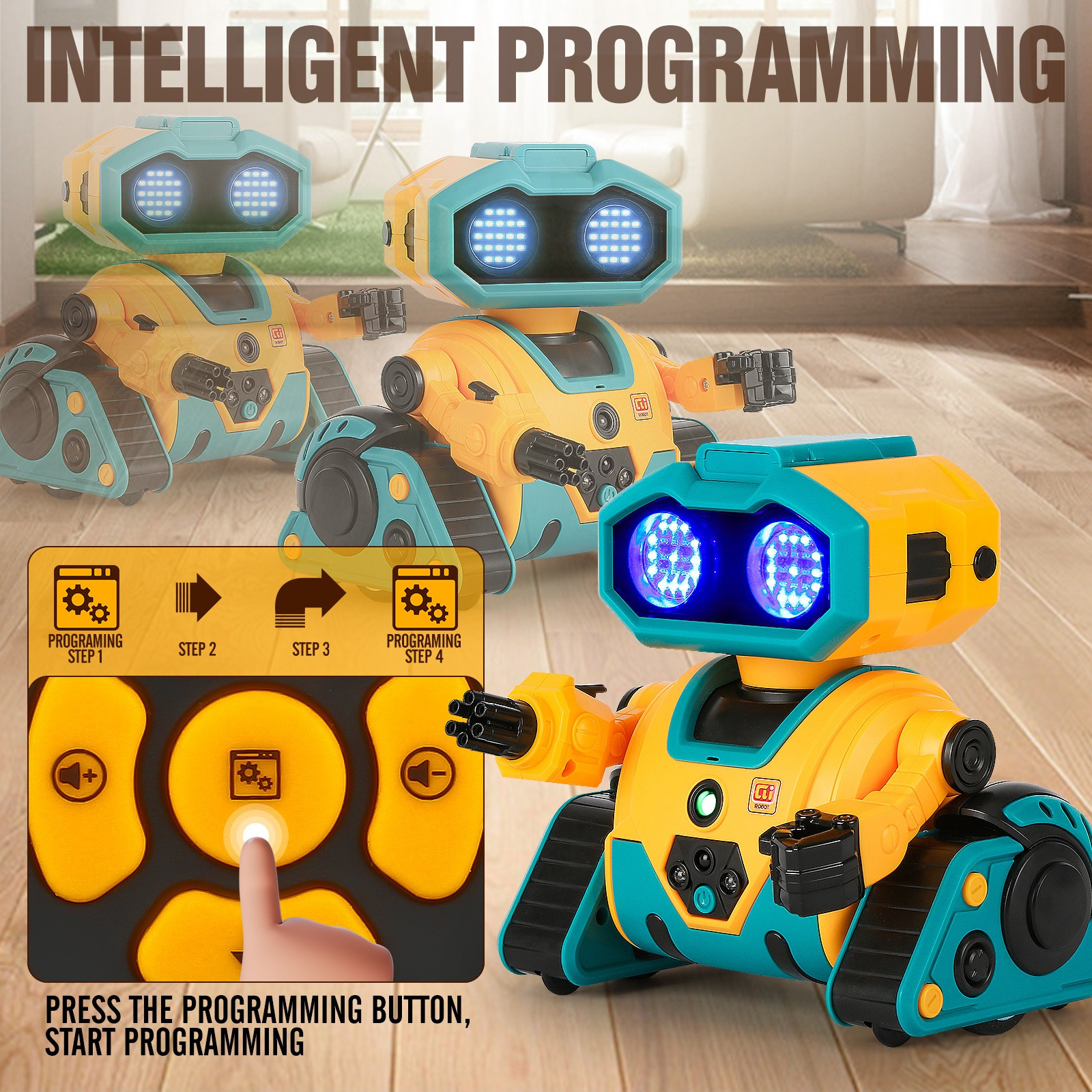 AI RC Robot for Kids with Gesture Induction Interactive Facial Expression Intelligent Remote Control Smart Robo with Magic Voice Record LED eyes Programming Touch Induction Robot Gift for Kids