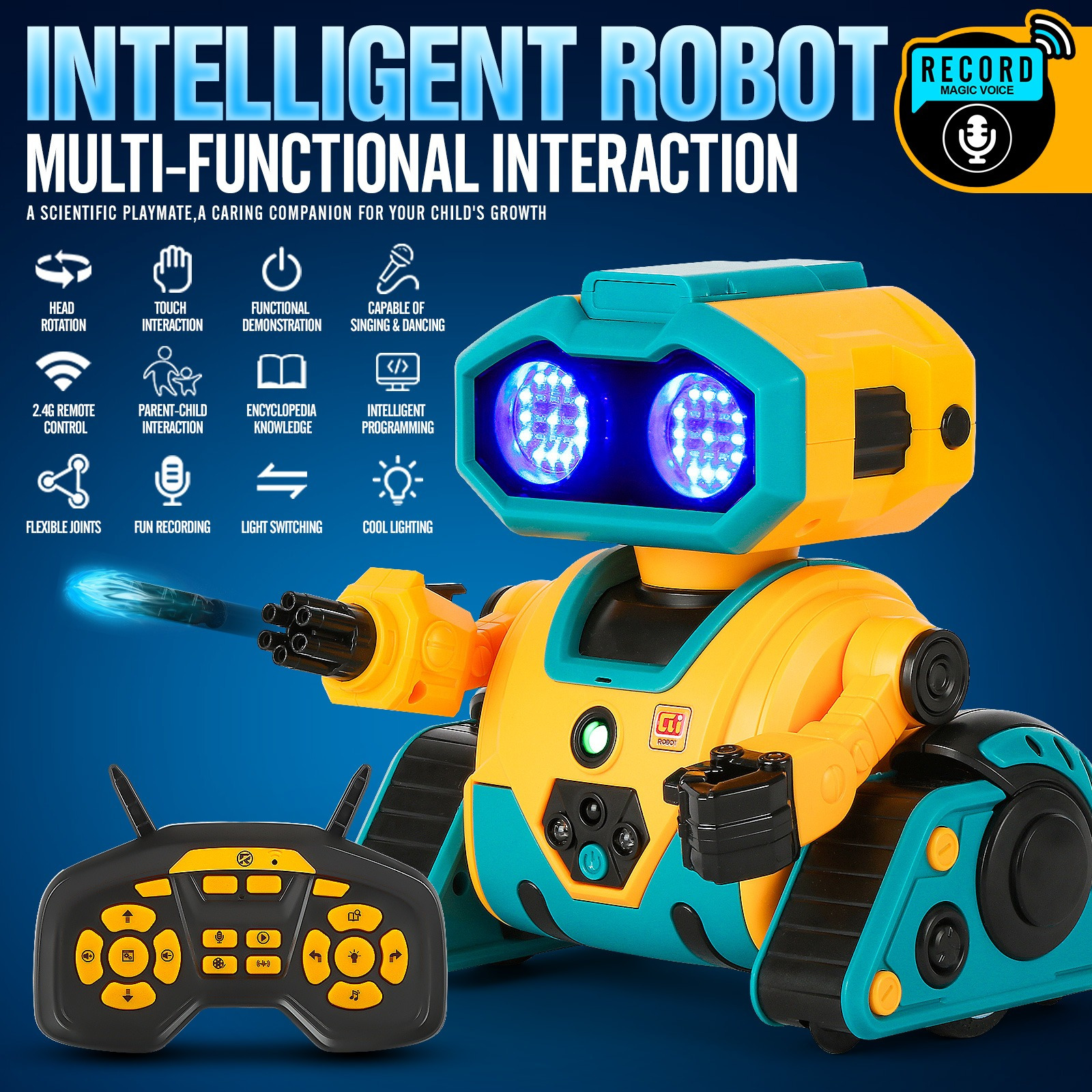 AI RC Robot for Kids with Gesture Induction Interactive Facial Expression Intelligent Remote Control Smart Robo with Magic Voice Record LED eyes Programming Touch Induction Robot Gift for Kids