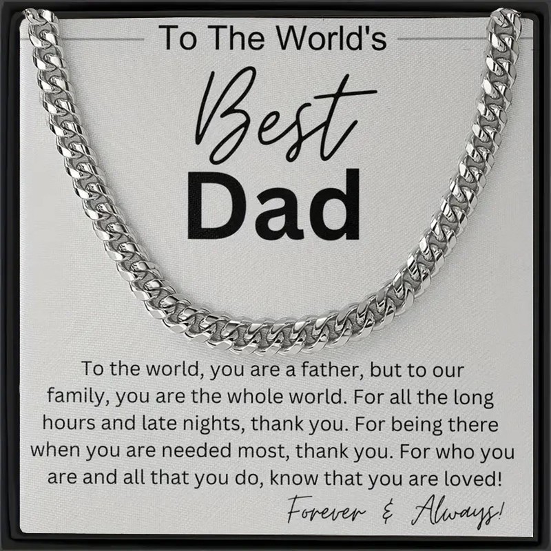 

Father's Day Gift Pure Silvery Necklace Handmade Cuban-style Cuban-themed Necklace Retro Fashion Stainless Steel Inspirational Quotes Gift For Dad