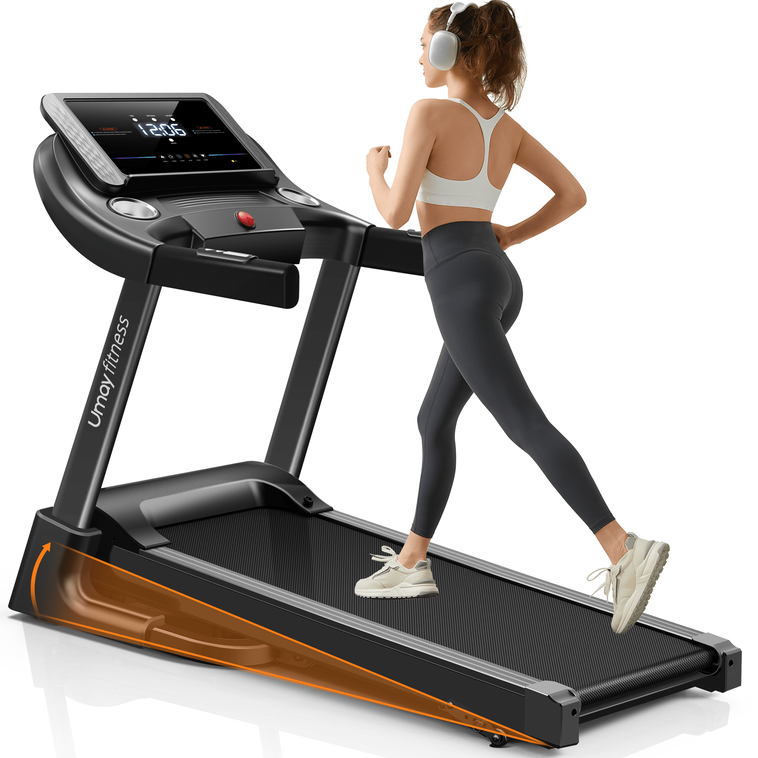TEMU Umay Fitness Home Auto Folding 3 Level Incline Treadmill With Sensors, 3.0 Quiet Brushless, 8.7 Mph, 300 Lbs Capacity, Black