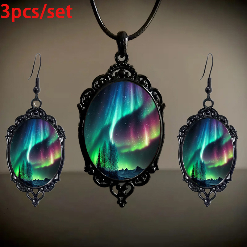 

3 Pieces/set Of Retro Elegant Aurora Pendant Jewelry Set, Halloween, Christmas And Birthday Parties