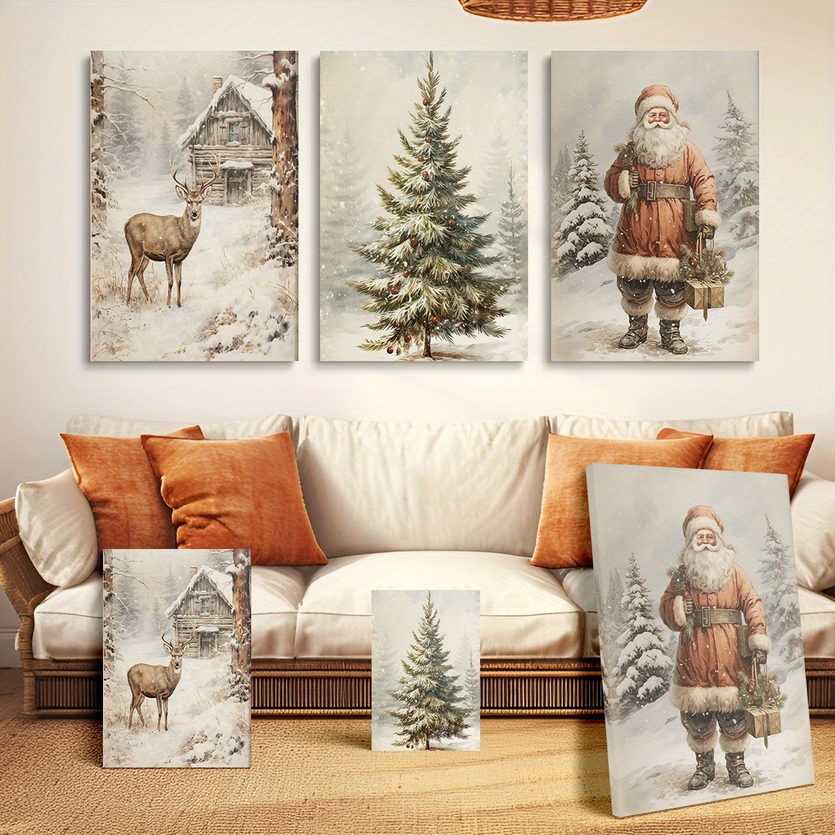 

3pc Christmas Frame And Christmas Tree Art -, Wooden Frame Decorations, Suitable For , , , Etc.