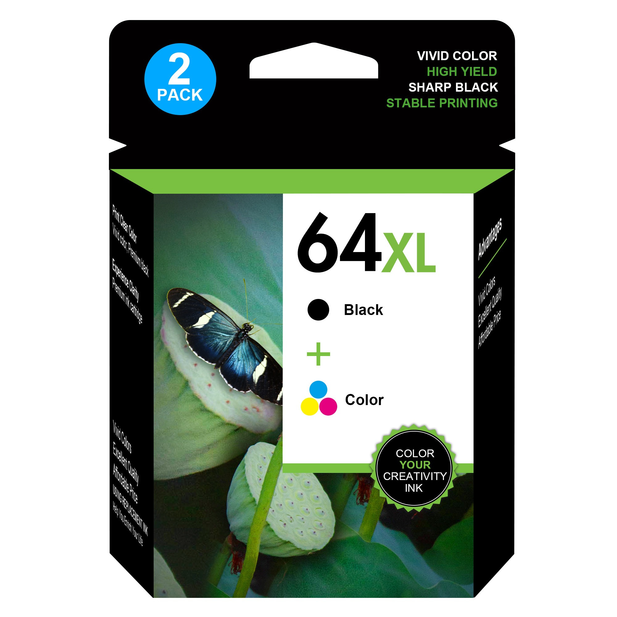 

2 64xl Ink Cartridges Replacement For 64xl Ink Cartridges To Use 7858 7855 7120 7155 7158 7164 6255 6252 6232 7955e