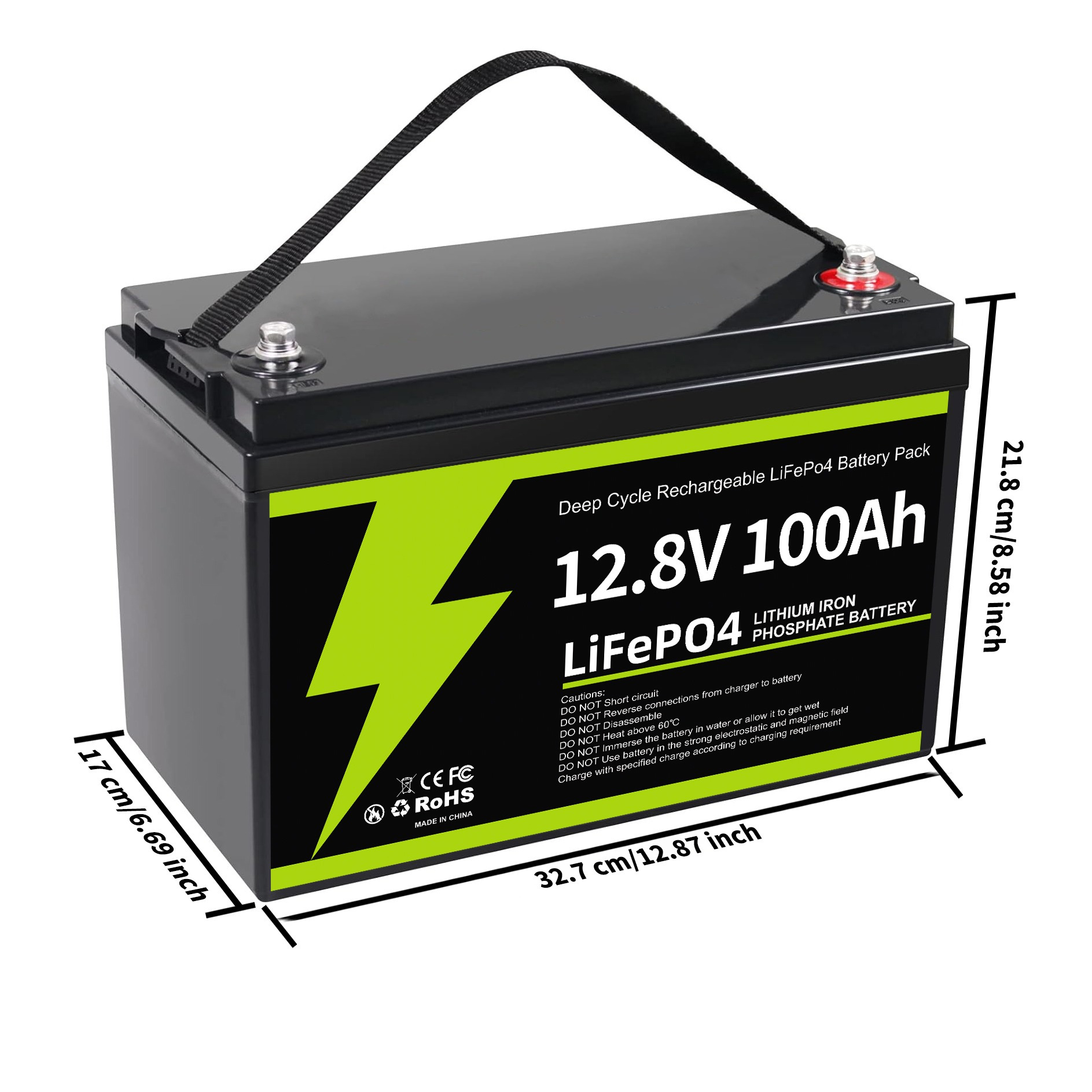 Batería De Litio LiFePO4 12V 100Ah - Perfecta Para Energía Solar, Autocaravanas RV, Barcos Y Sistemas Fuera De La Red