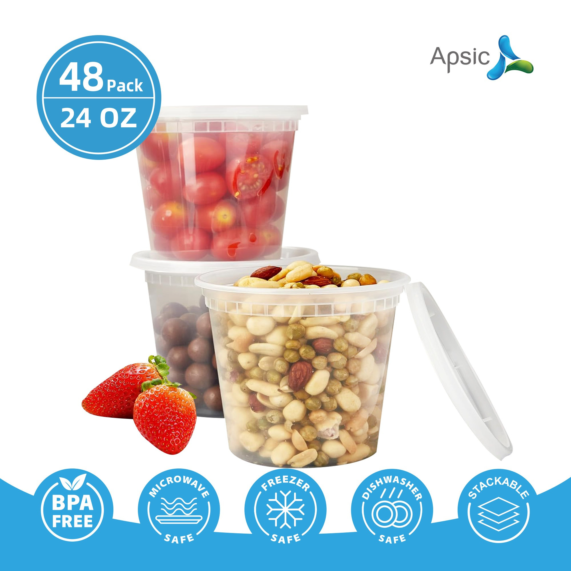 

48 Set 24oz Apsic - Disposable Storage -clear Plastic Storage - Bpa-free, , /dishwasher/ Safe- For Preparing , Or Lunches