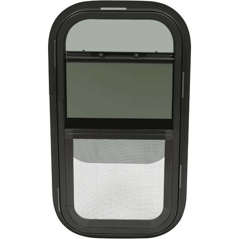 RV Trailer Black Window 14x22 Vertical Slider With Trim Ring – Universal Fit
