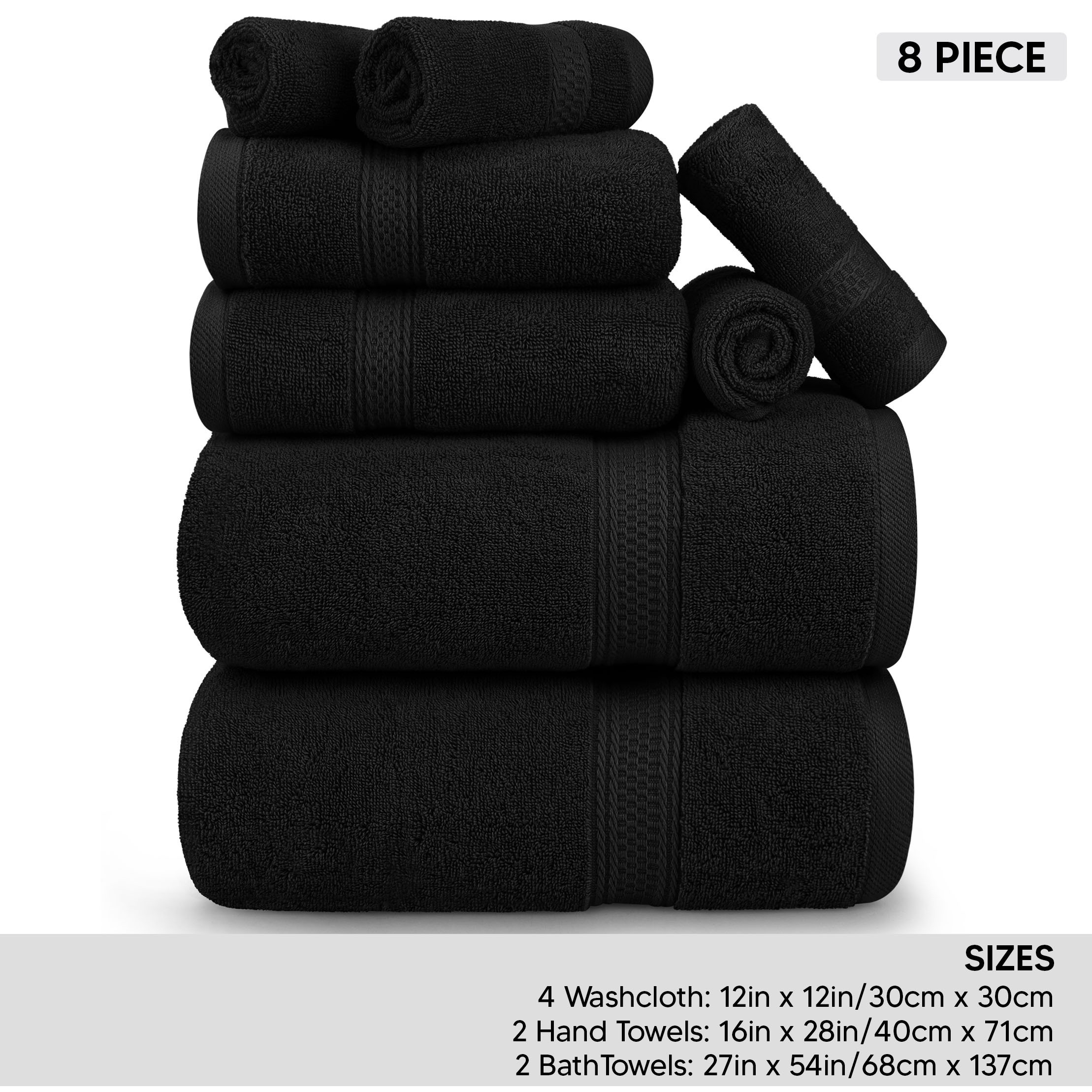 

8 Premium Towels, 2 Bath Towels, 2 Hand Towels, And 4 Wash Cloths, Absorbent 600 Gsm 100% Ring Spun Cotton Towels For Bathroom, Hotel, Spa, Gym