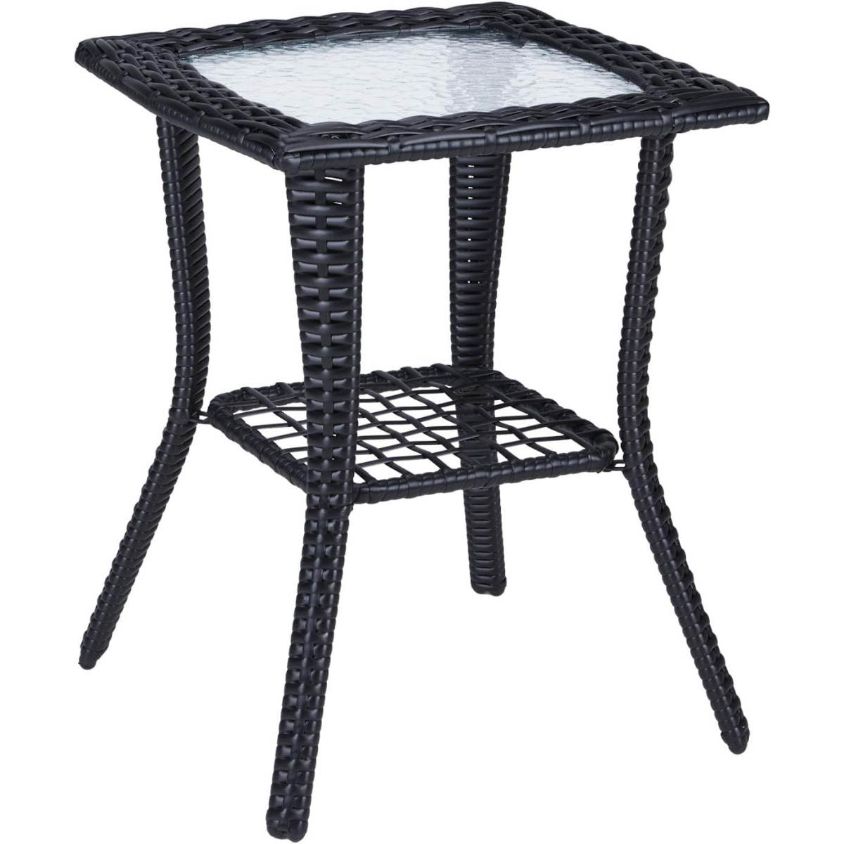 

Outdoor Side Table With Storage Wicker Patio Side Table, Tempered Glass Table For Balcony Porch Deck