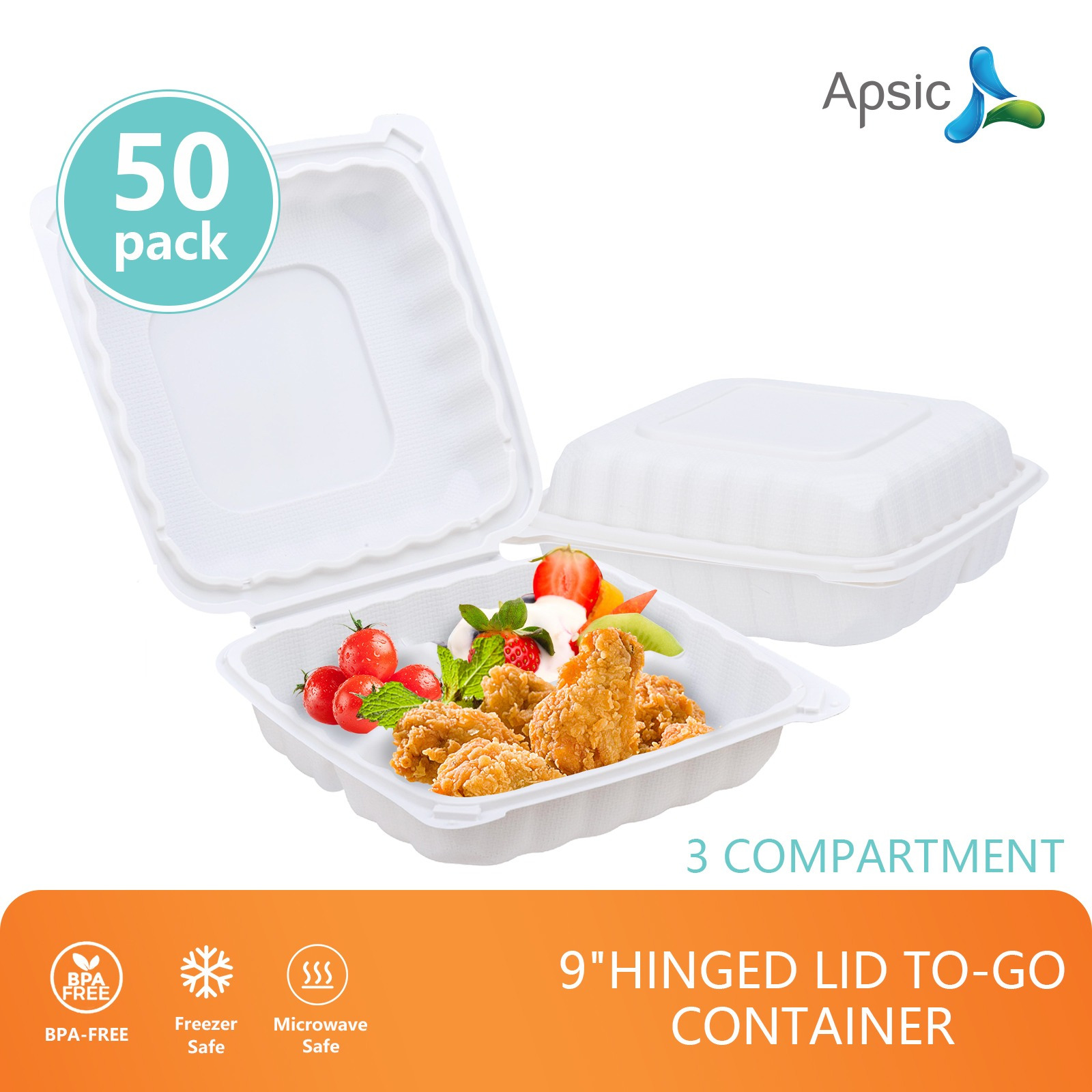 

50 9"x9" Apsic Duty - Disposable 3 Compartment To - Plastic For - & Safe,