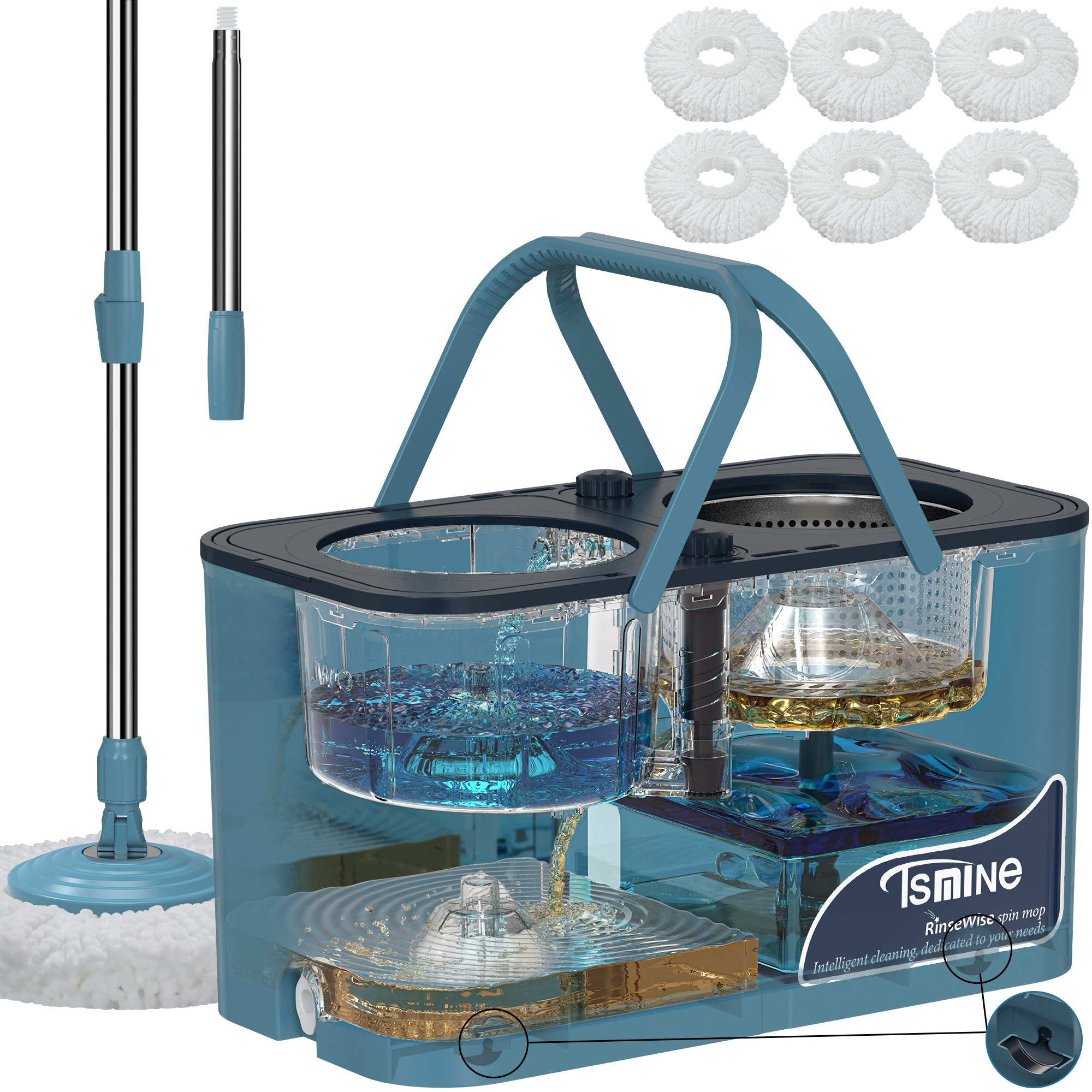 

Mop And 4-chamber For And Separation, Includes Wringer Set For Wet And Dry Use, 4 , And 6 Replacement Mop — For Cleaning