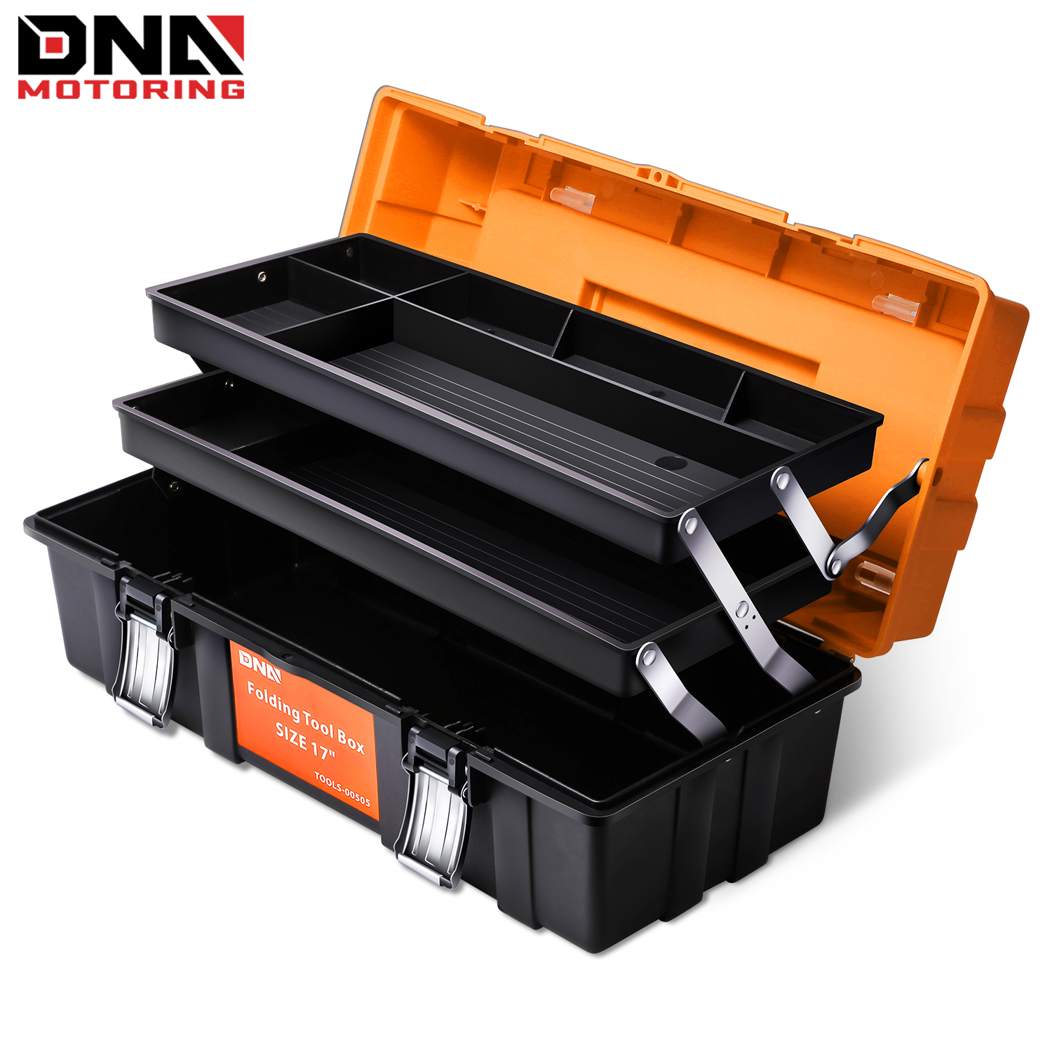 

Lockable Tool Box Plastic Portable Storage Folding Toolbox Tray Divider Tool Organizers, W/ Handle