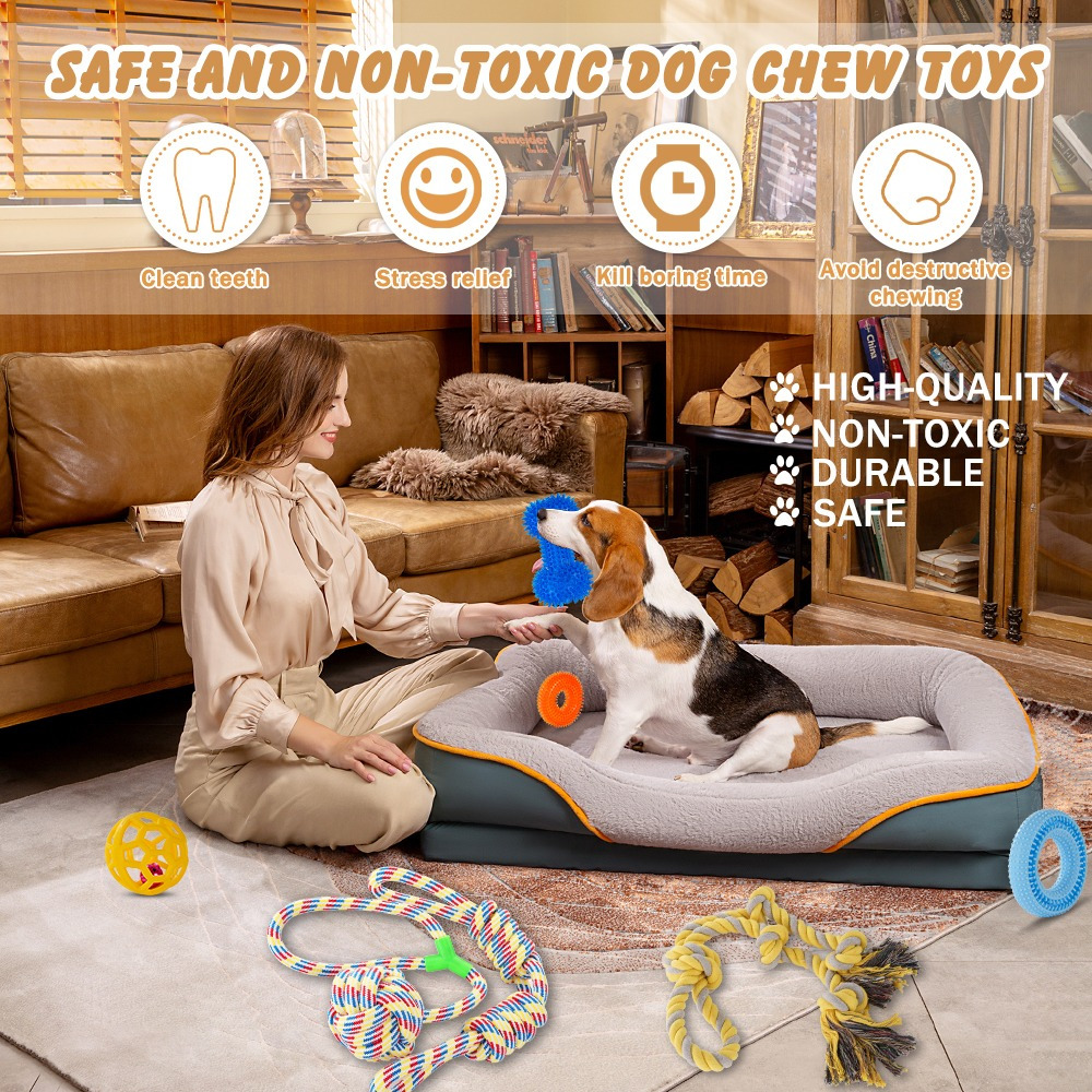 3-pack dog chew toys for , rubber dog toys for large/ medium/ small breed, indestructible  dog toy durable squeaky puppy chew toys for teeth cleaning and gum massage  best gift - pet