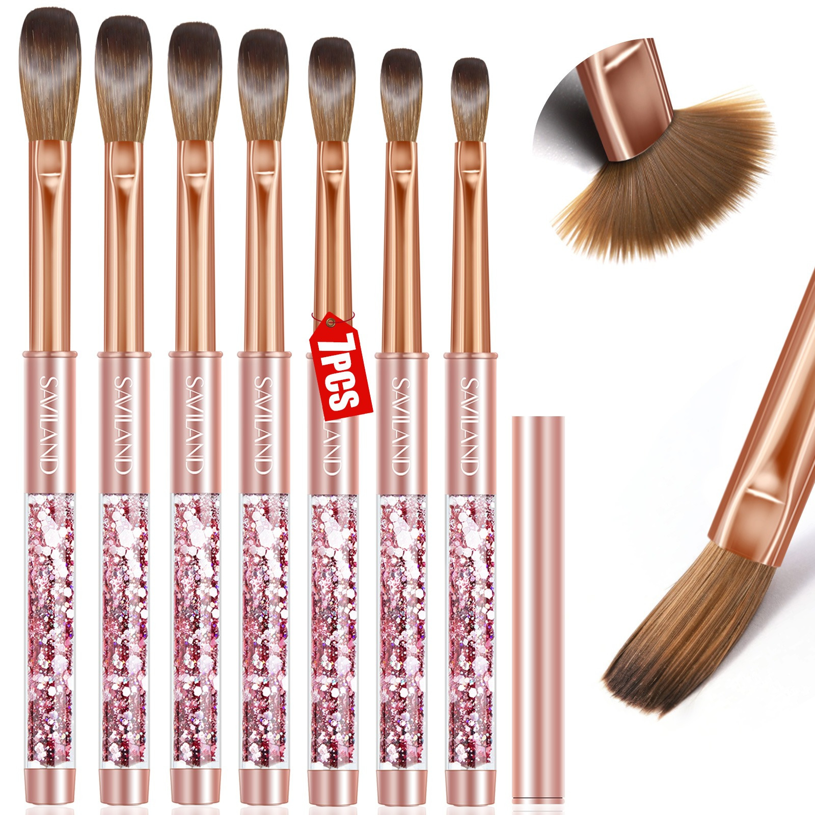 

Saviland 7 Pcs Set: Gold Brushes For Application Kit Brushes For Art Size4/6/8/10/12/14/16