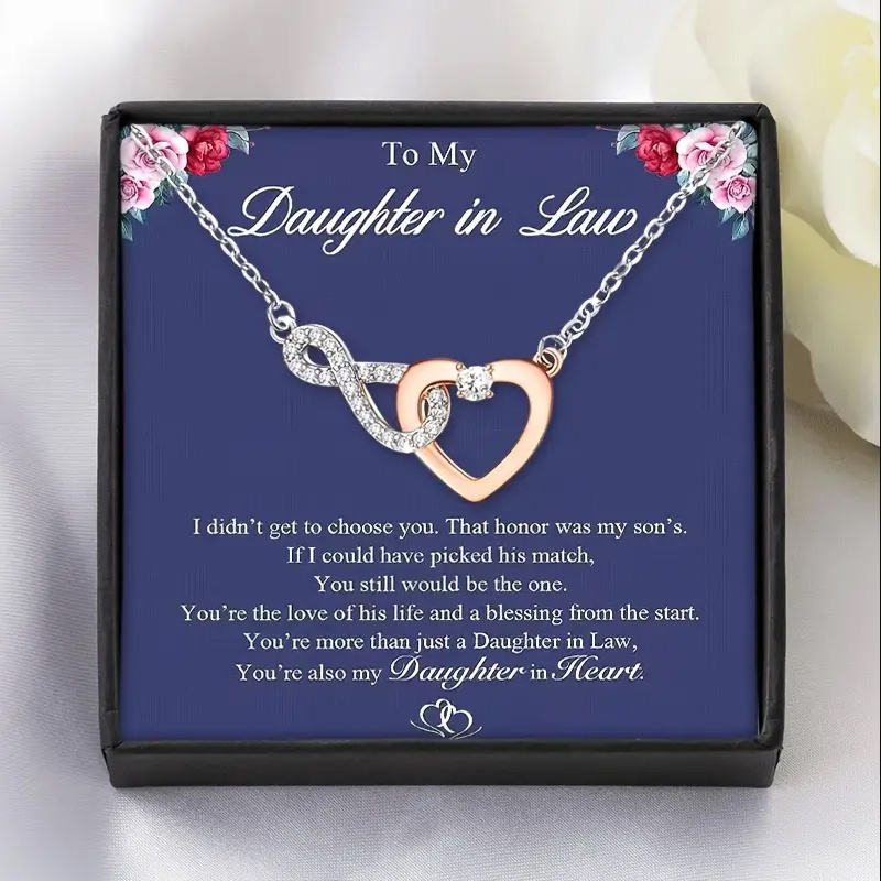 

Give My Daughter-in-law Two-color Heart-shaped Copper Heart Pendant Necklace With Text Gift Card And Gift Box Packaging Christmas Gift