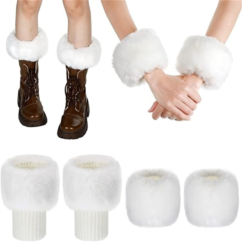 

Women Fur Fuzzy Wrist Cuffs And Cuffs Knitting Fluffy Leg