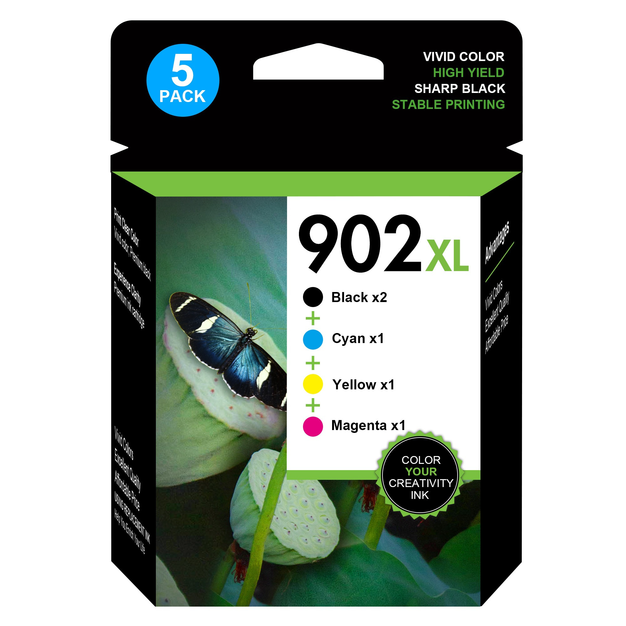 

5 Pack 902xl Compatible 902xl Ink Cartridge For 902 Xl (black Color Combo 4 Pack) For Hp902 With 6978 6958 6968 6970 6960 6975 6962 6950 6954 6951 6956 6961 6963 6964 6966