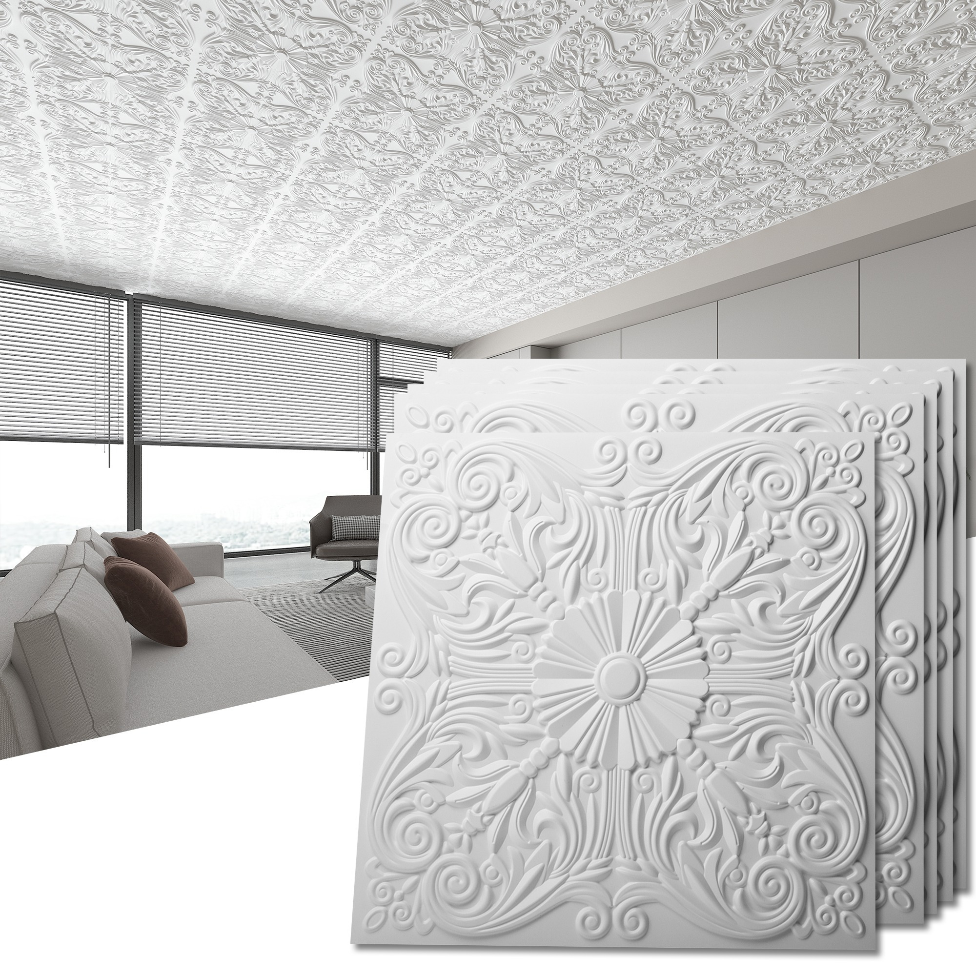 TEMU Matt White 2x2 - Or Lay-in 24x24 Wall Panels, Pack Of 12pcs, Spanish For Decor