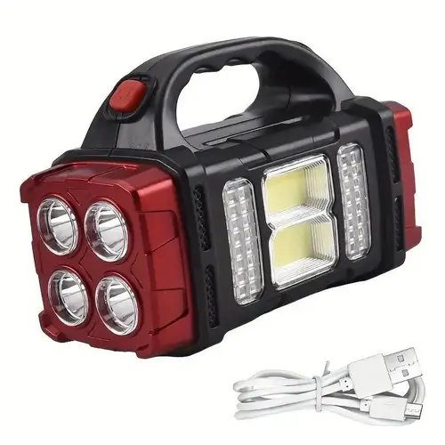 1 rechargeable portable solar flashlight multifunctional handheld light 1500mah emergency flashlight portable led searchlight polishing 4 level brightness cob work light output usb charging suitable for camping and fishing