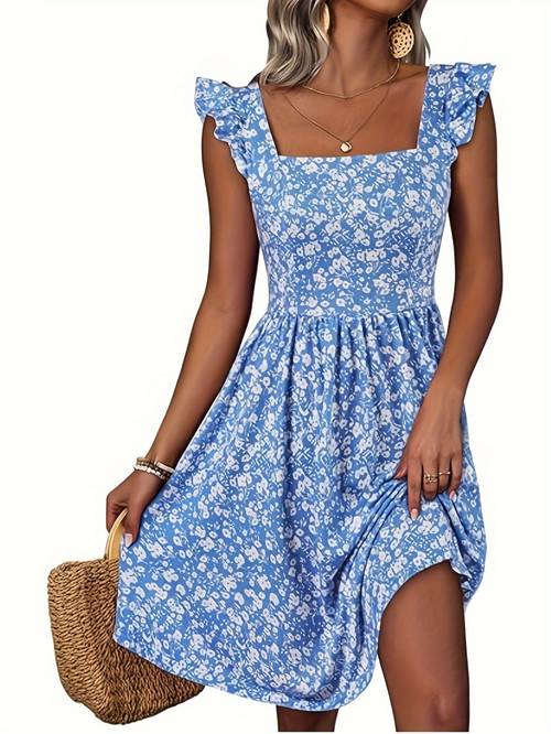 summer cute floral flowy knee length sundressses beach dress for women 2024