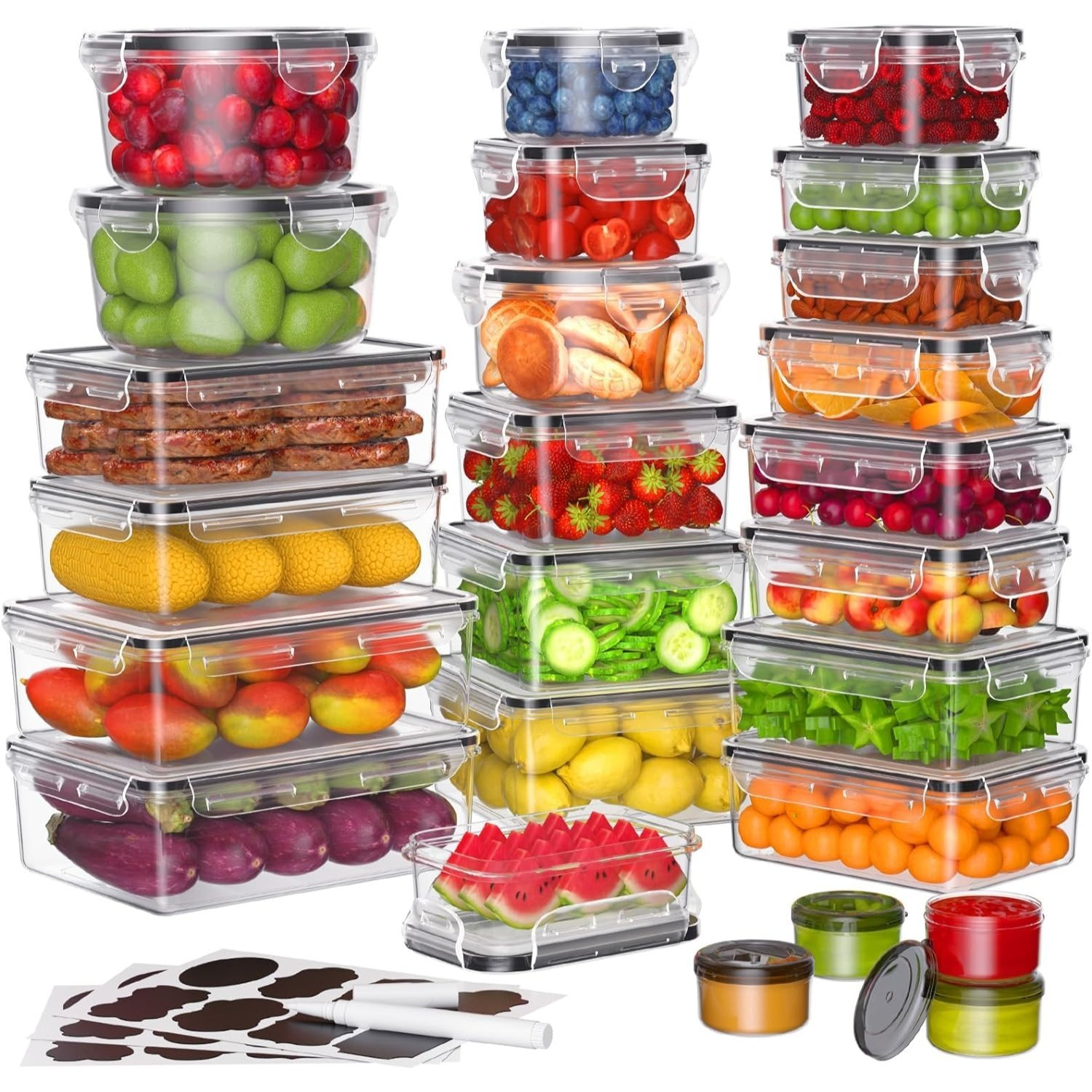 

[ Time ] Aisoon 40 Pcs Food Storage (20 & 20 ), Bpa-free For Pantry & Organization, Labels & Pen Set Utensils